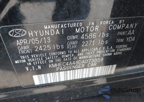 2013 Hyundai Sonata Hybrid z USA, uszkodzony, nr VIN KMHEC4A48DA073859